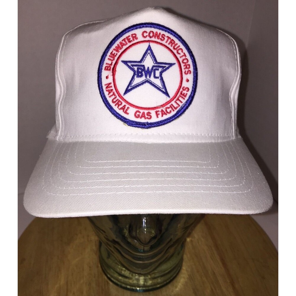 Vintage BLUEWATER CONSTRUCTORS Natural Gas Facilities White Hat Cap Snapback